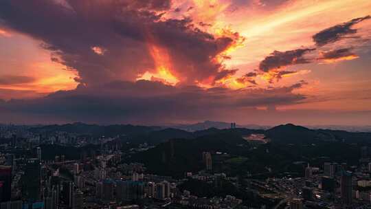 航拍延时-深圳罗湖区火烧云大气宣传片