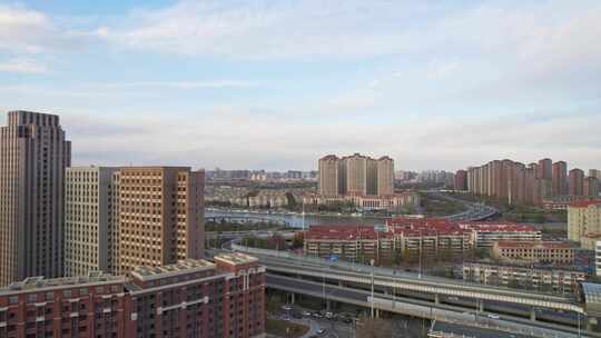 天津海河复兴门地铁站海津大桥城市交通风光