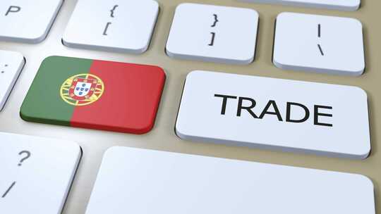 按钮3D动画上的葡萄牙国旗和贸易文本视频素材模板下载