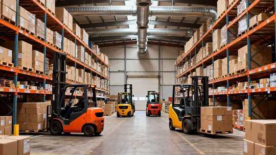 仓库内叉车搬运货物场景