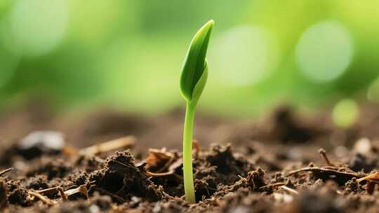 土壤中幼苗生长特写