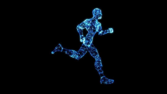 科技点线蓝色粒子人物奔跑动画带透明通道
