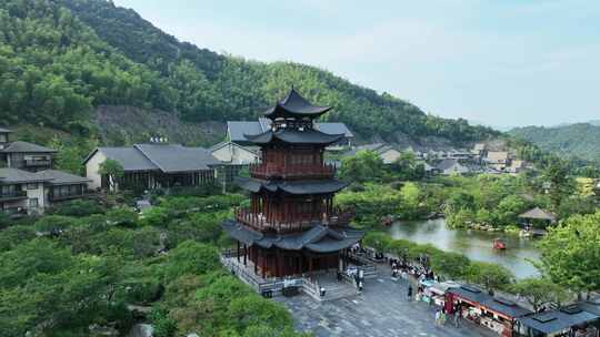 江西上饶葛仙村阁楼航拍山区旅游景点风光