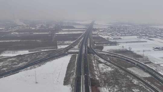 航拍城市雪景 石家庄 交通