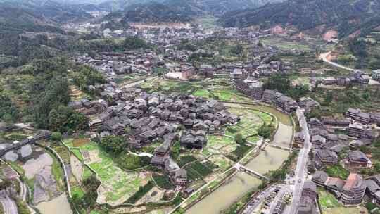 广西柳州三江程阳八寨侗寨航拍