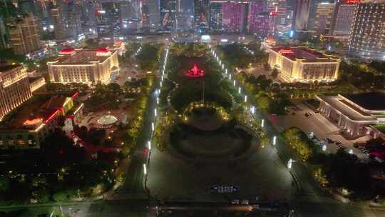 江西南昌红谷滩区秋水广场夜晚夜景航拍城市