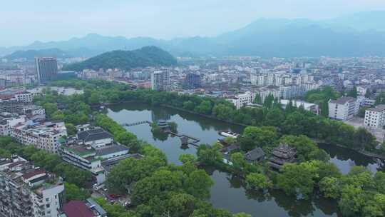 航拍浙江省台州市临海市东湖台州府城风景区