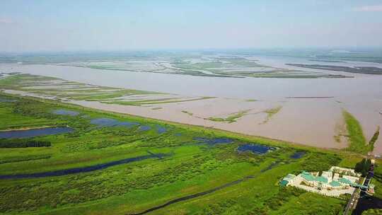 航拍黑龙江同江湿地