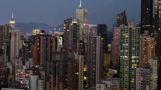 香港蓝调城市夜景航拍视频素材模板下载