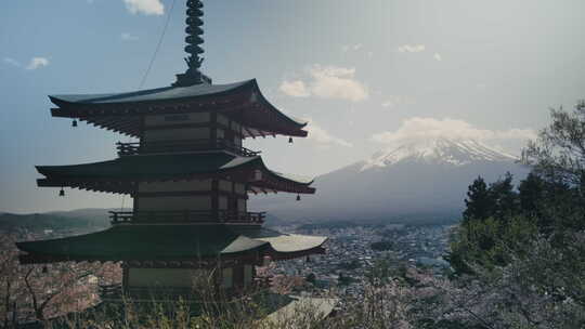富士山前的日本宝塔