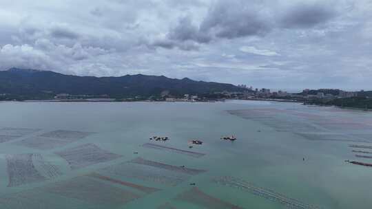 渔民海上海鲜养殖水产航拍