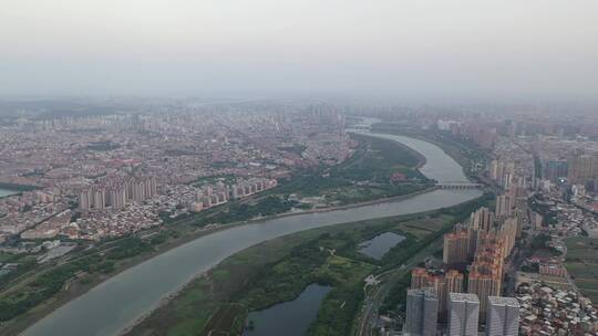 泉州大景航拍市区丰泽区晋江阴天城市