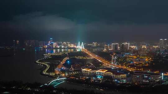 海南海口世纪大桥城市夜景航拍延时