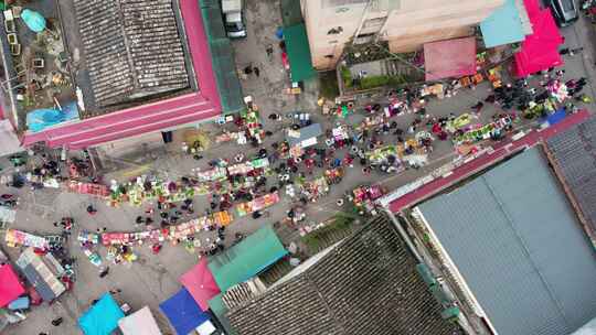 农村集贸市场菜市场农贸市场集市赶集航拍