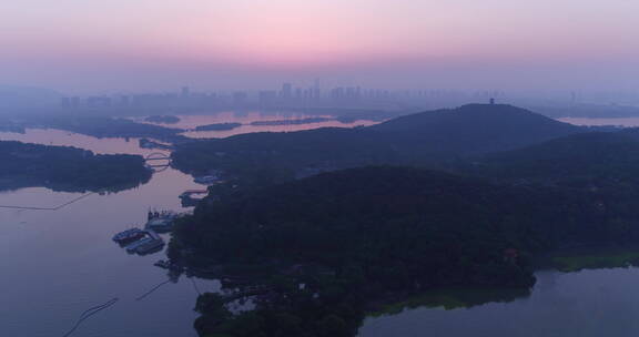 旅游景区 航拍鼋头渚横越太湖仙岛 黎明 夏