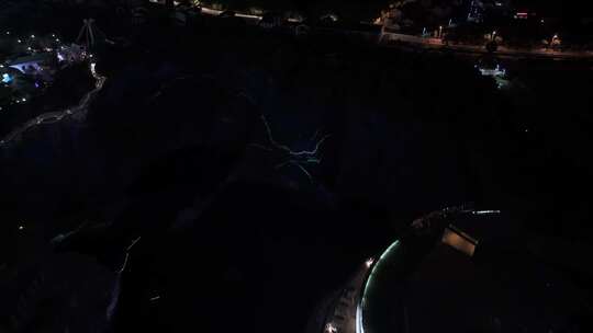 航拍上海深坑酒店与上海世茂深坑秘境夜景视频素材模板下载