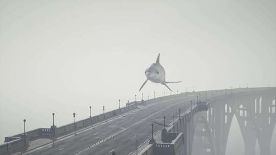 一只大白海豚正飞过一座桥视频素材模板下载