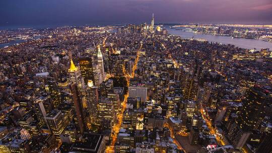 纽约曼哈顿特区夜景延时视频素材模板下载