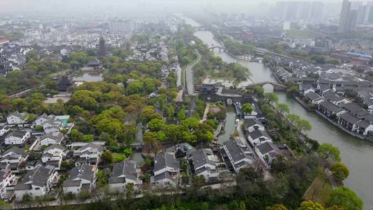 4k 航拍江苏苏州胥门运河两岸古建筑古民居