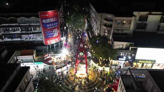 广西桂林城市夜景灯光交通航拍