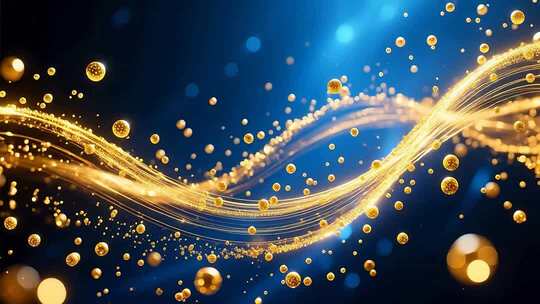 金色粒子光线流动舞台背景素材科技质感4K