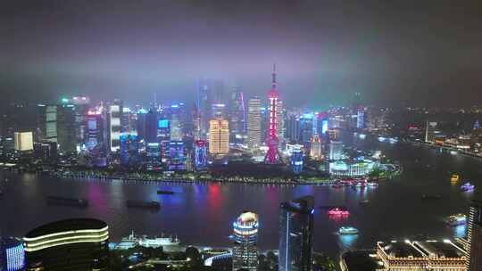 上海外滩陆家嘴灯光秀夜景航拍