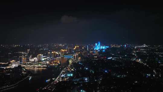 福州夜景航拍闽江之心中洲岛夜晚城市风光