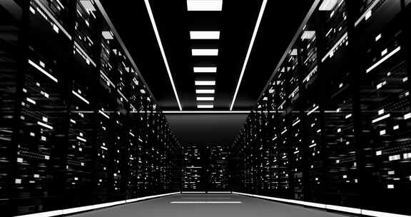 服务器机房数据中心存储，办公室灯光3D渲染