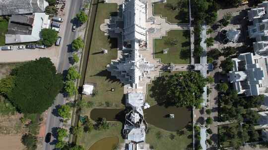 泰国清莱白庙或荣坤寺鸟瞰图视频素材模板下载