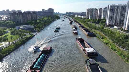 京杭运河苏州浒墅关船流如织（航拍素材）