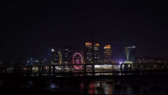 泉州东海泰禾夜景城市夜景江滨晋江大桥夜景视频素材模板下载