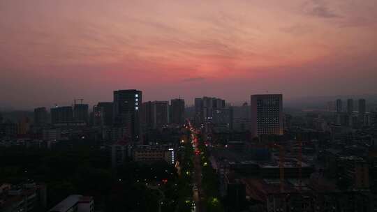 航拍宜昌城市建筑夜景晚霞