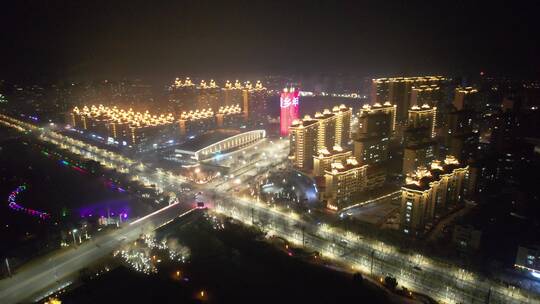 中国北方城市元旦跨年新年春节烟花夜景航拍