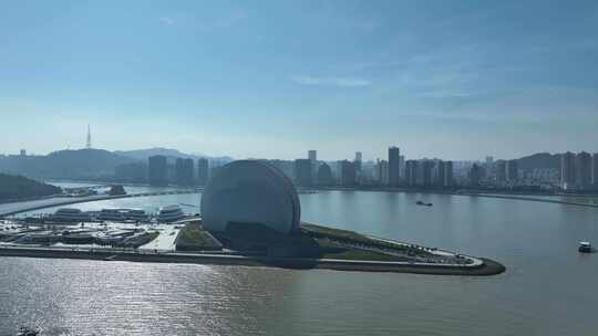 珠海日月贝航拍珠海大剧院地标城市建筑风光