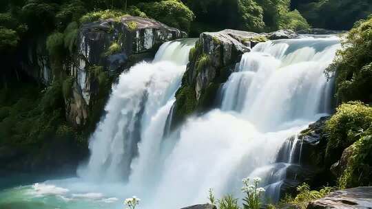 自然景观中的瀑布水流