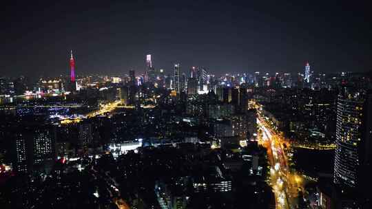 航拍广州天河区珠江新城夜景