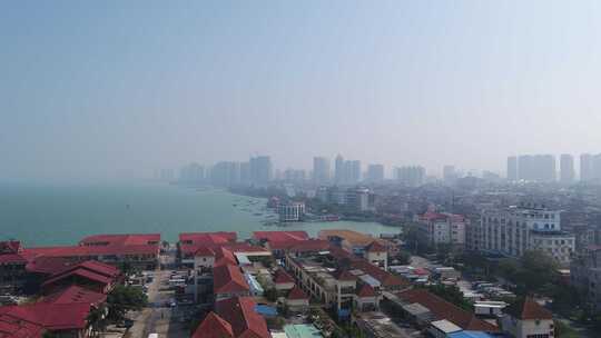 航拍广西北海老城区海边外沙岛红房子旅游