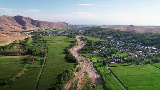 航拍河流田地视频素材模板下载