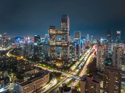 腾讯滨海大厦夜景航拍延时