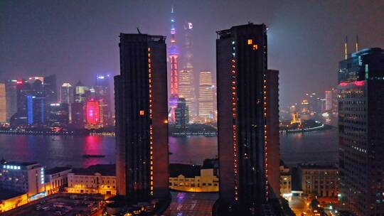 上海北外滩夜景航拍