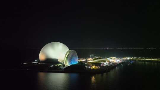 珠海日月贝夜景航拍夜晚珠海大剧院珠海地标