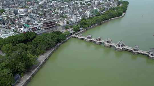 航拍潮州古城韩江广济门古城门广济桥古建筑