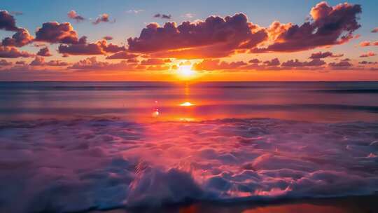 海上日落海浪景观