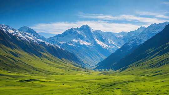 高山草原雪山日落自然风景