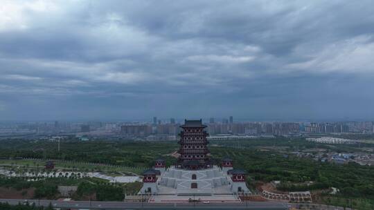 洛阳洛河隋唐立交桥鼓楼牡丹博物馆阴雨天