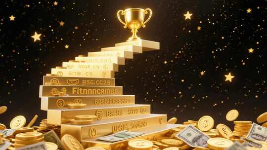 金色奖杯财富阶梯素材