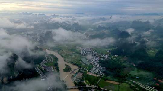 航拍桂林阳朔漓江遇龙河景区自然山水风光视频素材模板下载