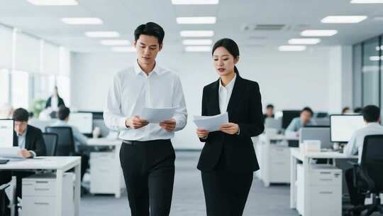 商务白领办公室内行走交流