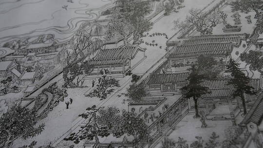 北京四合院建筑工程图工笔画人文古迹