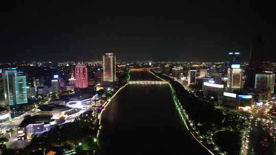 浙江宁波城市夜景灯光航拍